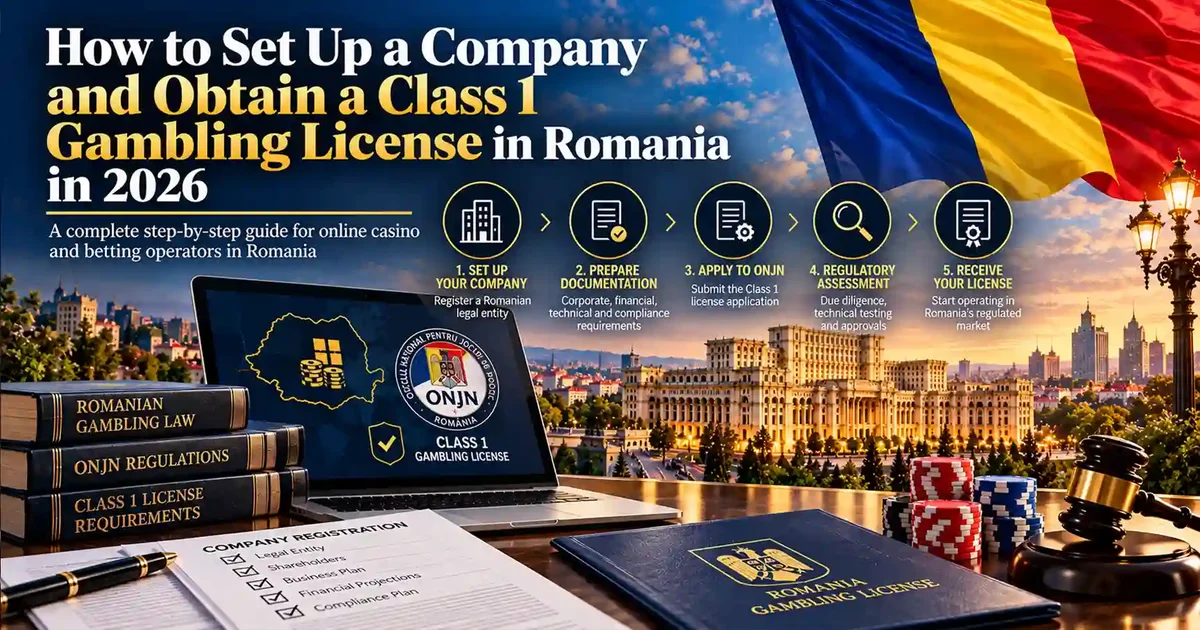 Cum să înființezi o societate și să obții licența ONJN Clasa I în România în 2026: înființarea societății, documentația, cererea la ONJN, evaluarea și primirea licenței