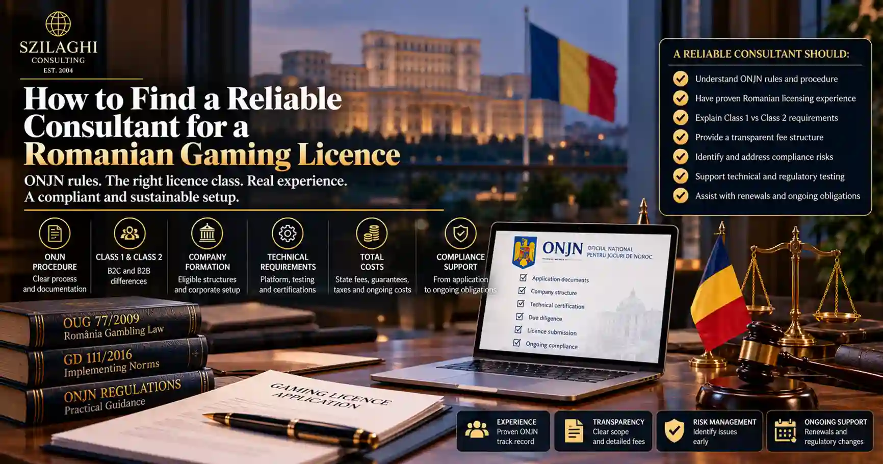 How to find a reliable consultant for a Romanian gaming license in 2026: ONJN procedure, Class I and Class II, company formation, technical requirements, total costs and compliance support