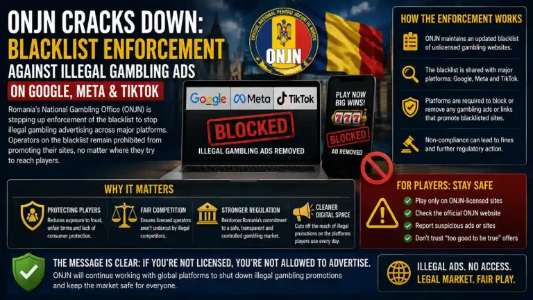 ONJN blacklist enforcement against illegal gambling advertising on Google, Meta and TikTok